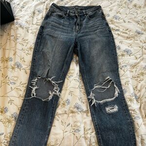 American Eagle Outfitters Ripped Blue Straight Leg Jeans